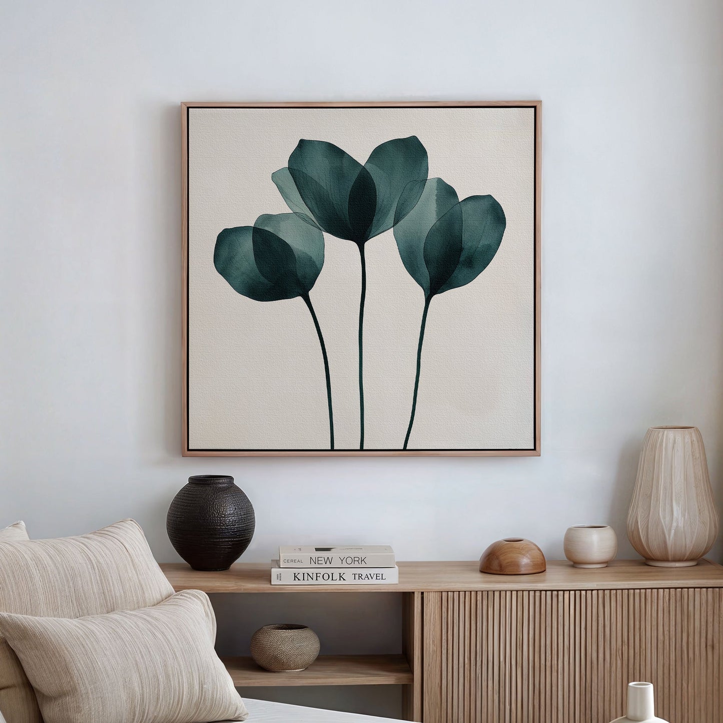 Elegant Leafy Green Floral Oil Painting for Modern Home Decor
