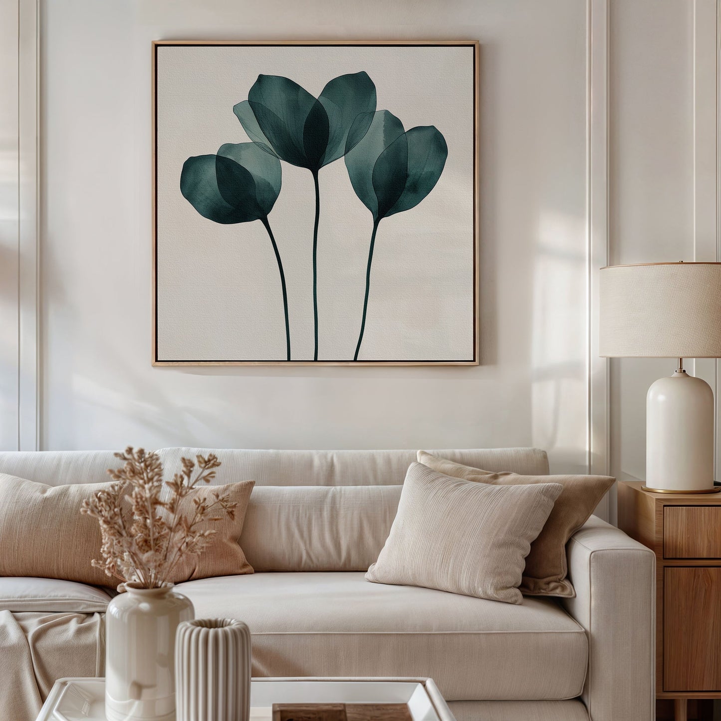 Elegant Leafy Green Floral Oil Painting for Modern Home Decor
