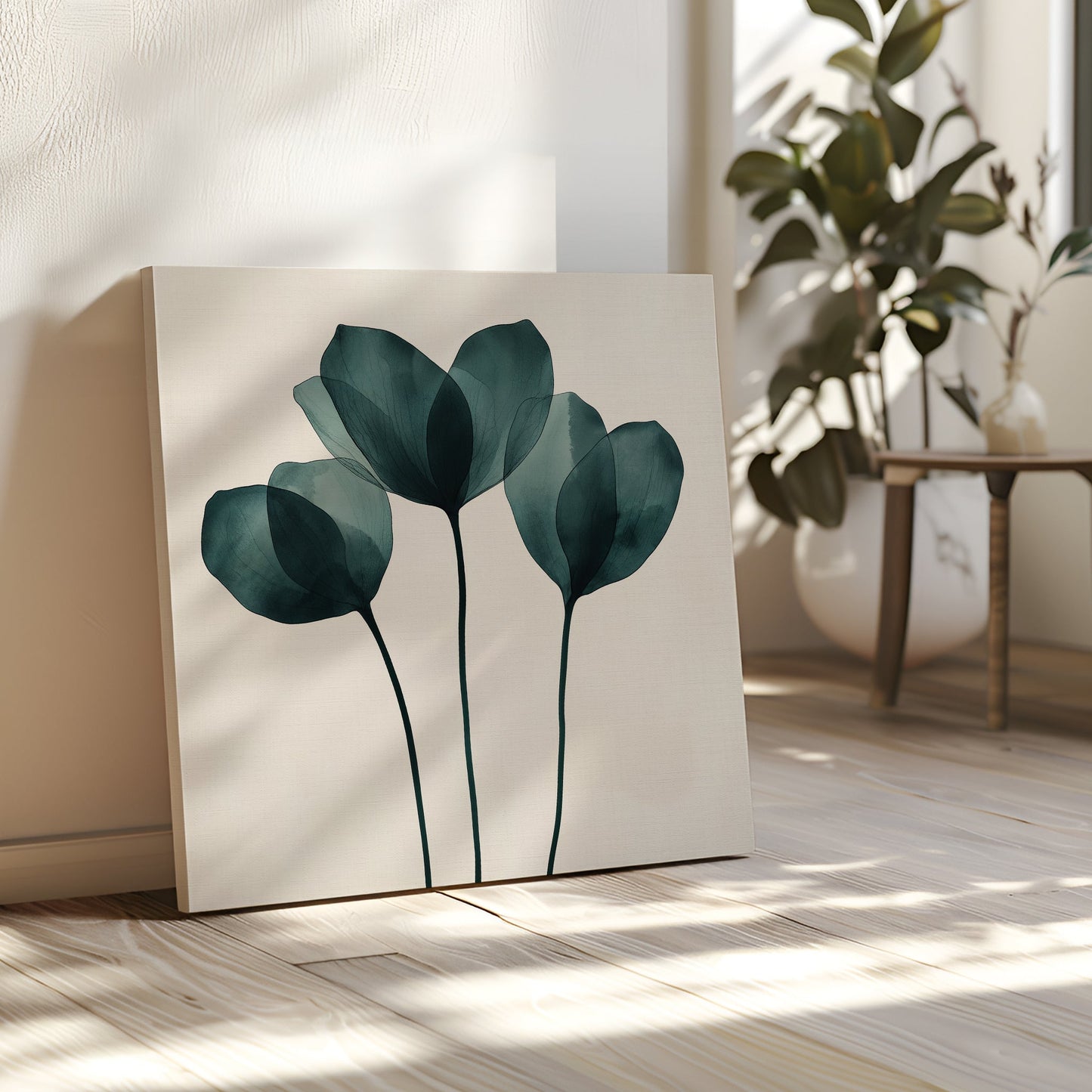 Elegant Leafy Green Floral Oil Painting for Modern Home Decor