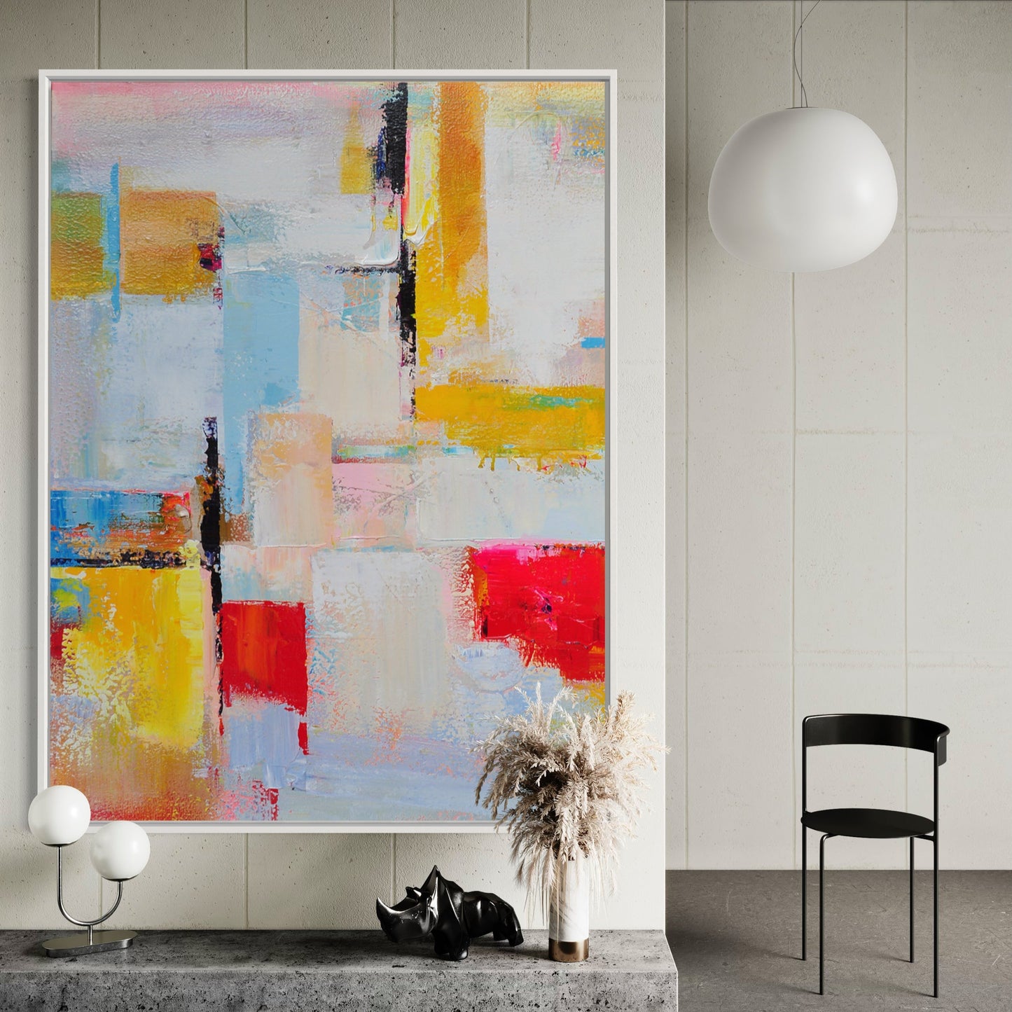 Vibrant Abstract Oil Painting: Love's Golden Light in Bold Colors