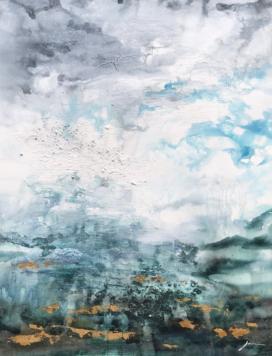 Serene Coastal Horizon: Abstract Oil Painting for Modern Living Spaces
