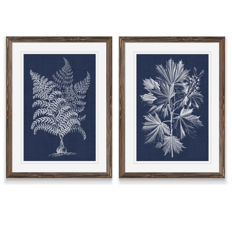 Navy Botanical Art Print Set - Elegant Fern and Leaf Wall Decor for Modern Interiors