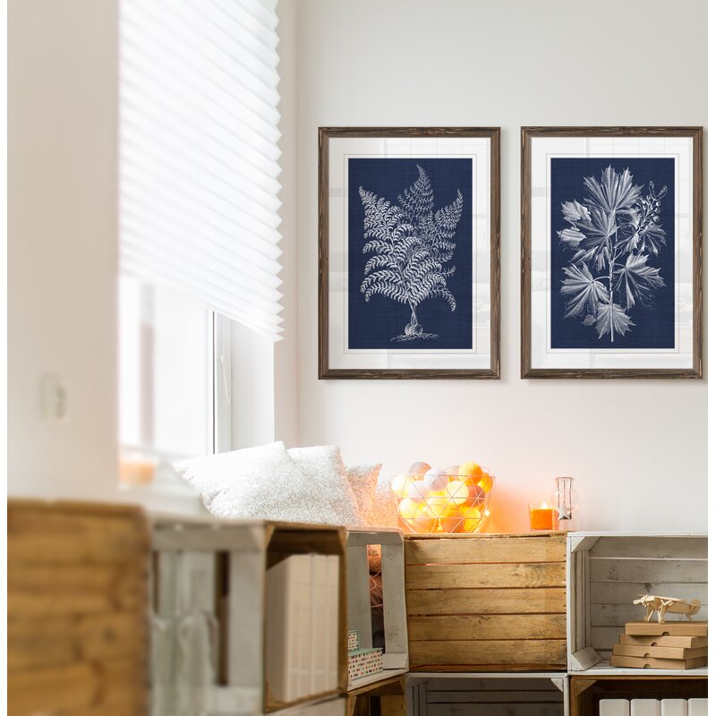 Navy Botanical Art Print Set - Elegant Fern and Leaf Wall Decor for Modern Interiors