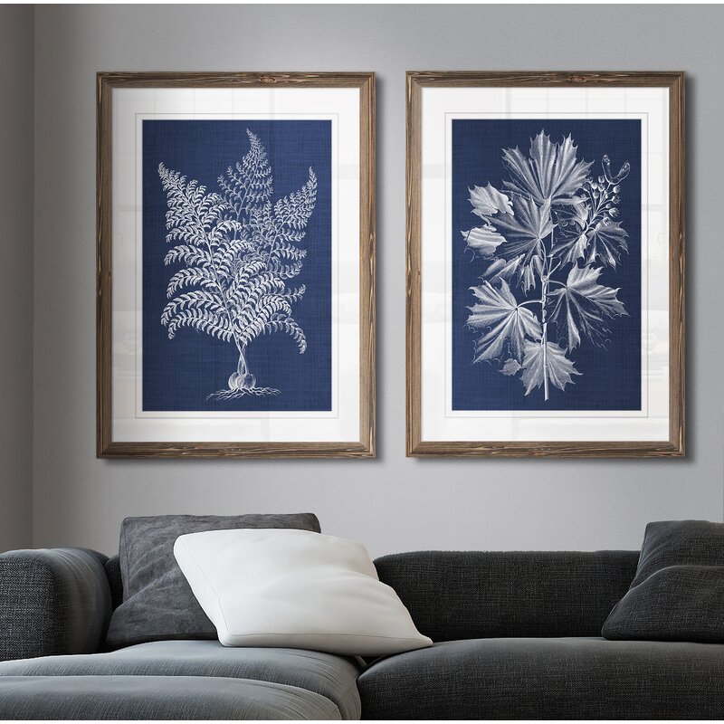 Navy Botanical Art Print Set - Elegant Fern and Leaf Wall Decor for Modern Interiors