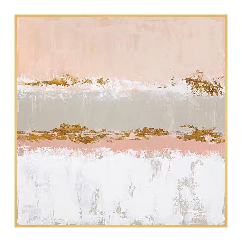 Elegant Abstract Oil Painting in Soft Pink and Gold Tones for Modern Decor