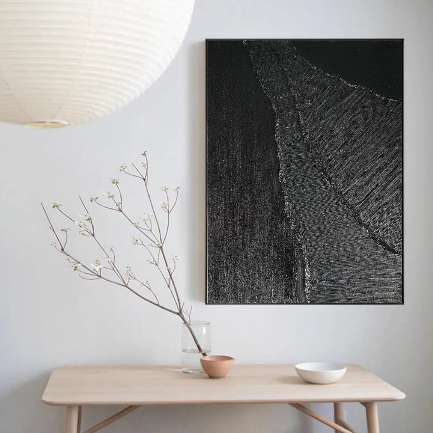 Elegant Black Minimalist Abstract Oil Painting for Modern Home Décor