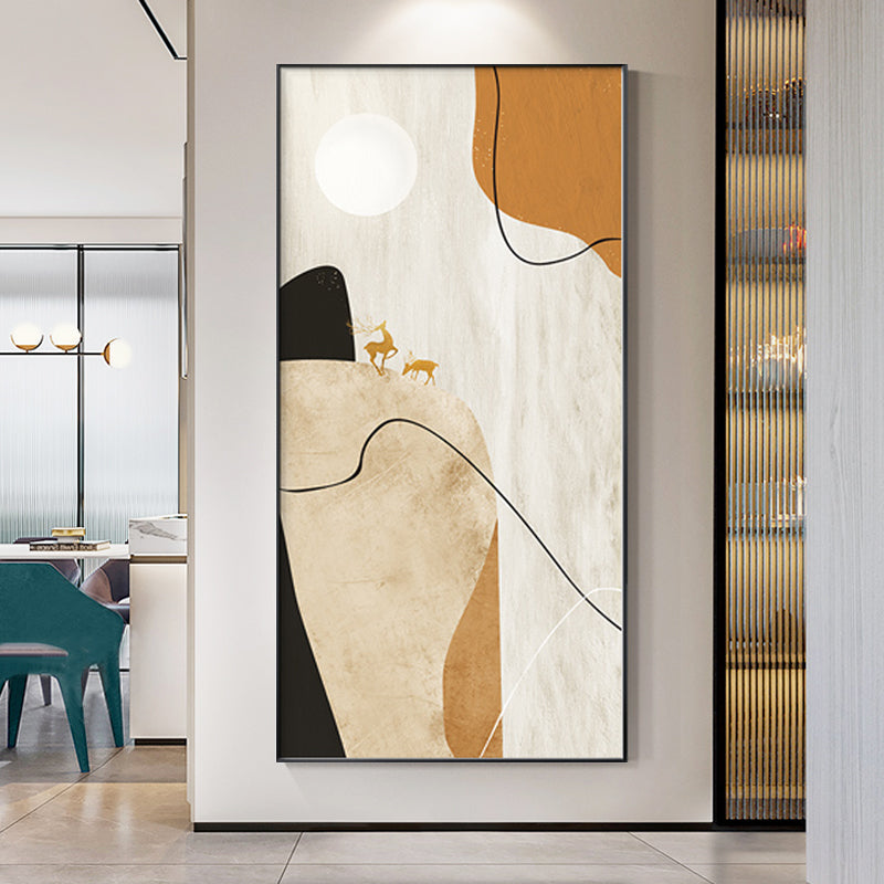 Deer Moon Mountain Neutral Fall Winter Oil Painting