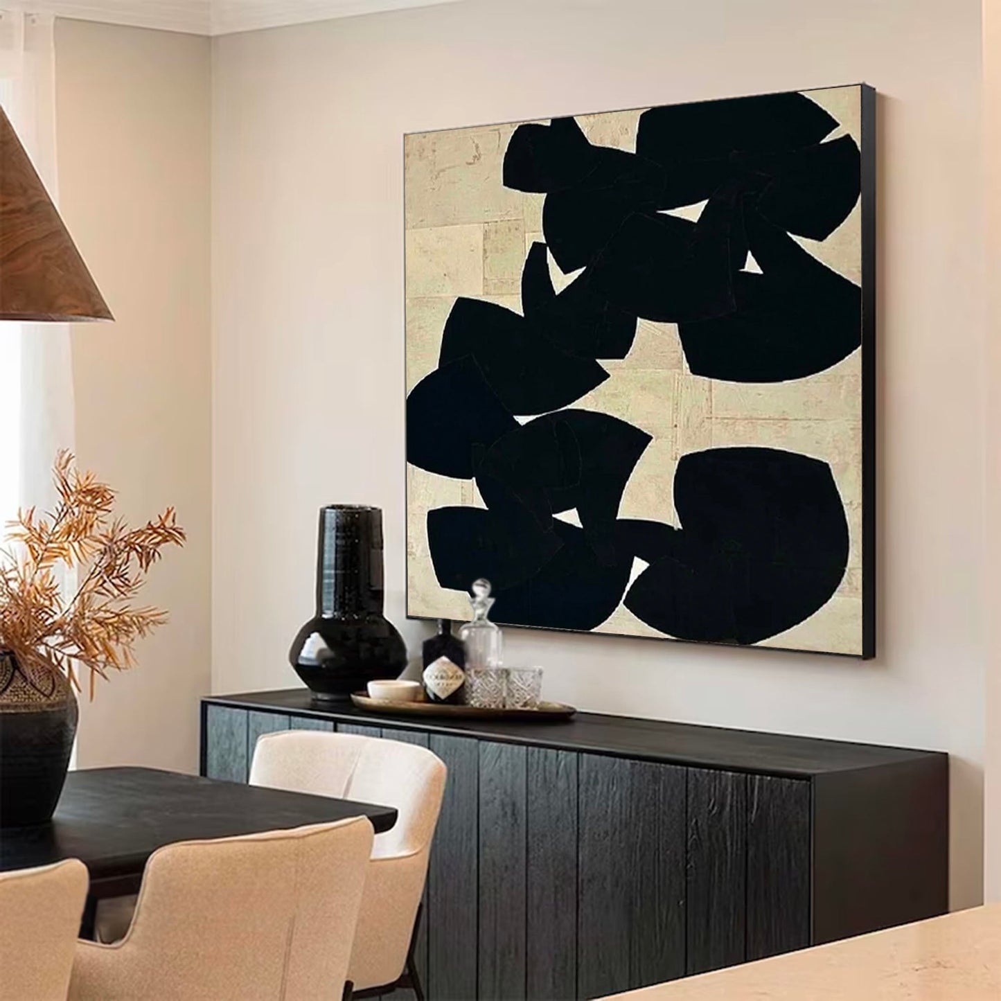 Modern Minimalist Black Abstract Oil Painting for Contemporary Home Decor