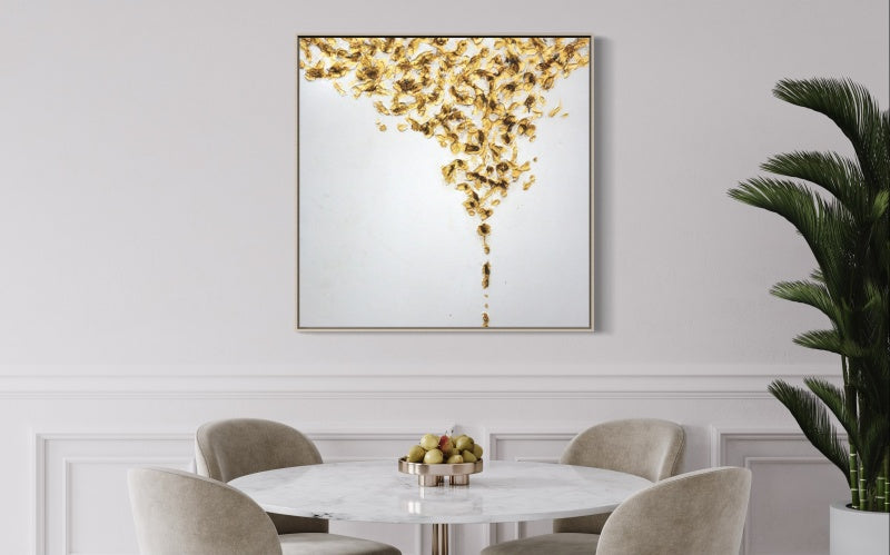 Golden Splash: Contemporary Abstract Oil Painting for Elegant Home Décor