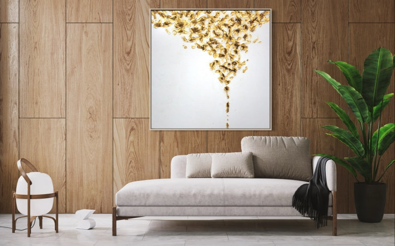 Golden Splash: Contemporary Abstract Oil Painting for Elegant Home Décor