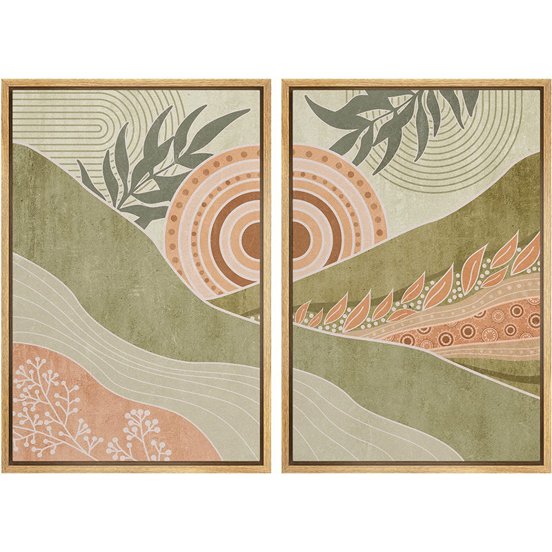 Pastel Green Abstract Landscape Wall Art Set for Modern Boho Decor