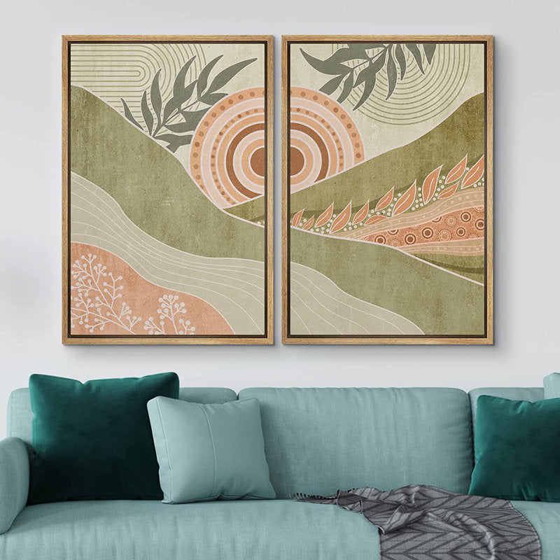 Pastel Green Abstract Landscape Wall Art Set for Modern Boho Decor