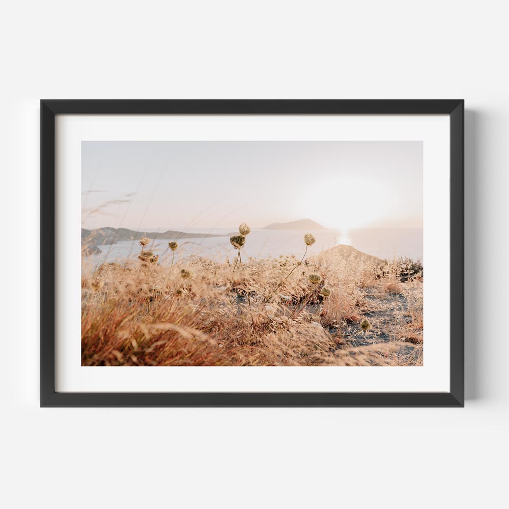 Stunning Milos Sunset Oil Painting with Coastal Landscape and Golden Hues