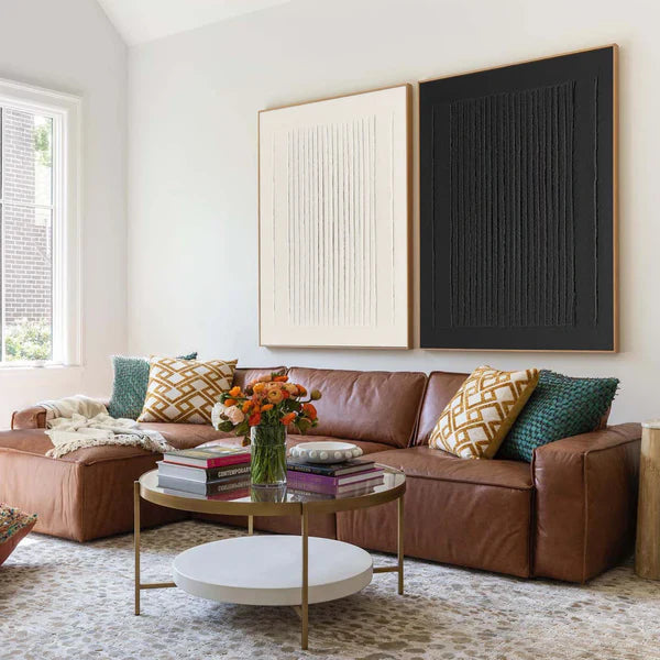 Elegant Minimalist Textured Oil Painting Duo for Modern Home Decor