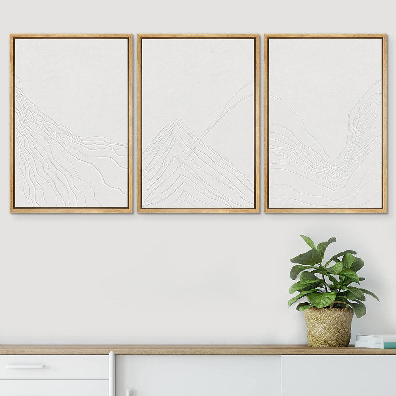 Abstract Minimalist Mountain Range Canvas Art - Neutral Framed Wall Décor for Modern Spaces