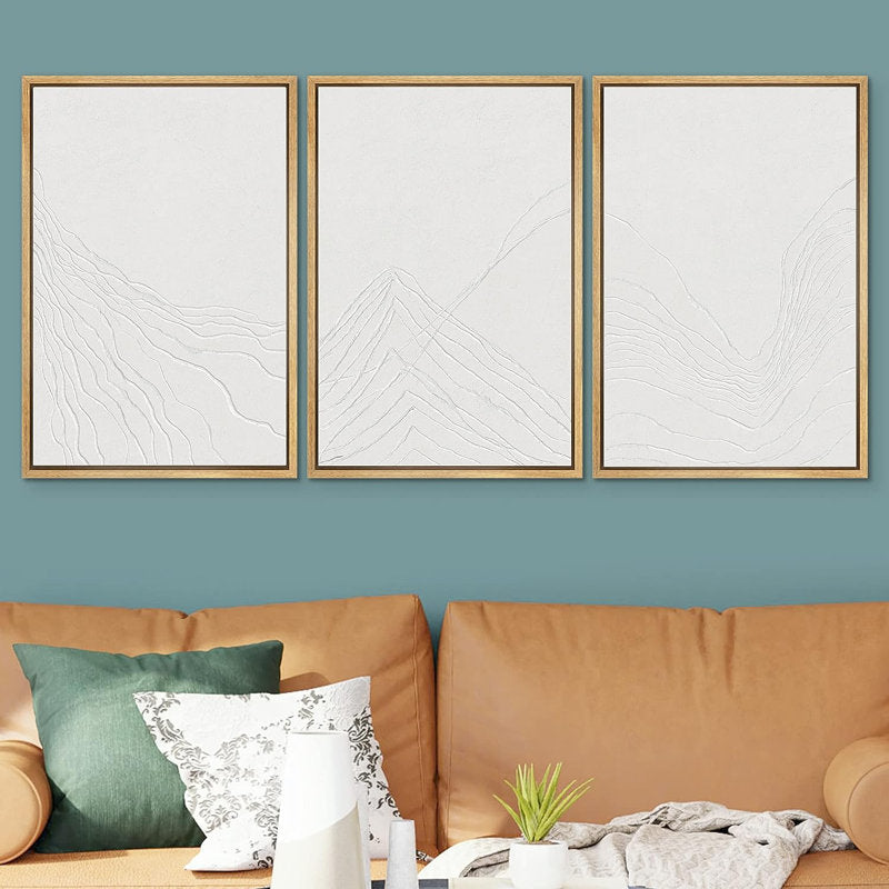 Abstract Minimalist Mountain Range Canvas Art - Neutral Framed Wall Décor for Modern Spaces