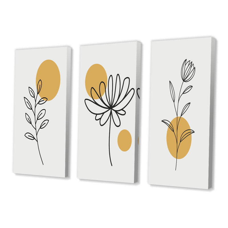 Mid-Century Modern Flower Art Set - Minimalist Retro Floral Wall Decor