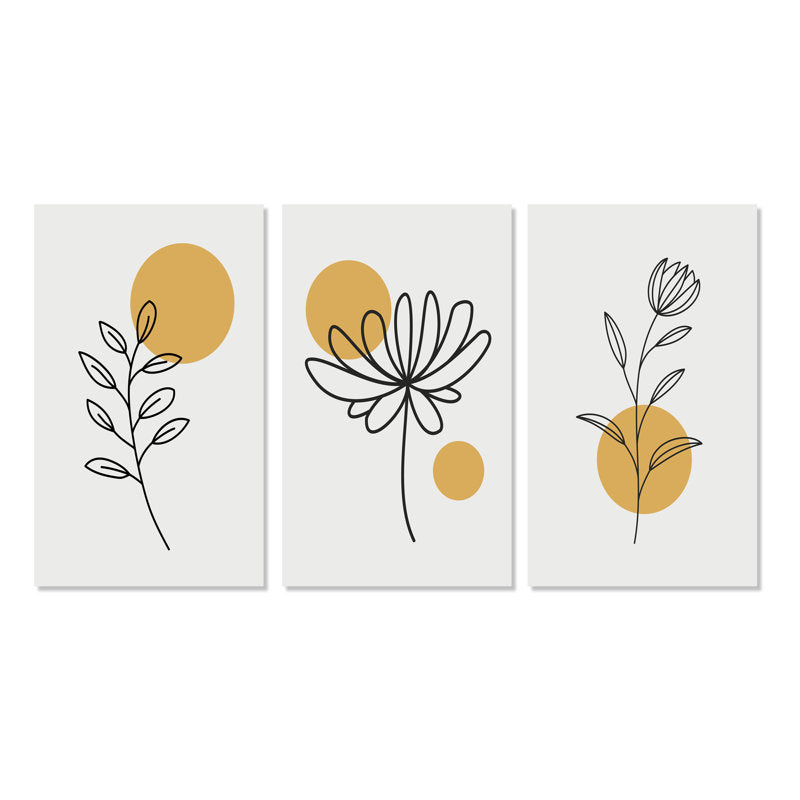 Mid-Century Modern Flower Art Set - Minimalist Retro Floral Wall Decor