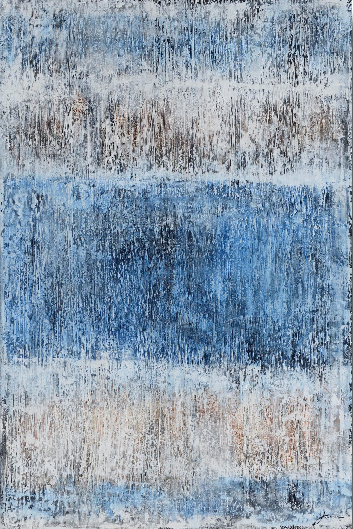 Serene Blue Abstract Oil Painting for Tranquil Home Decor