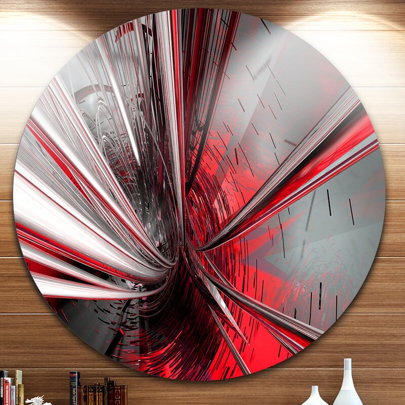 Dynamic Abstract Art: Modern Circular Oil Painting in Red and Silver