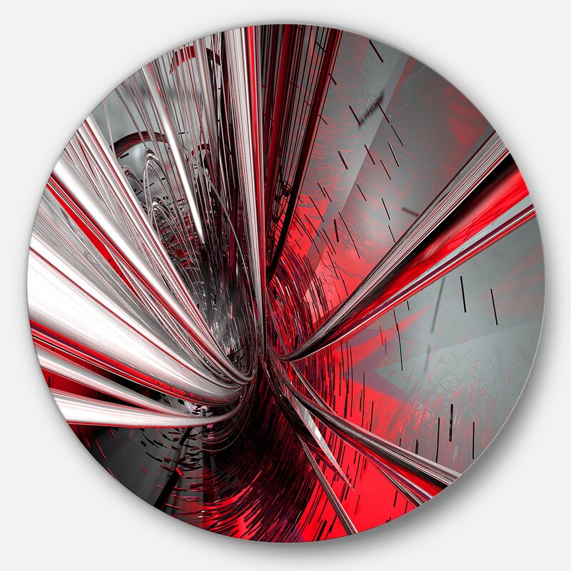 Dynamic Abstract Art: Modern Circular Oil Painting in Red and Silver