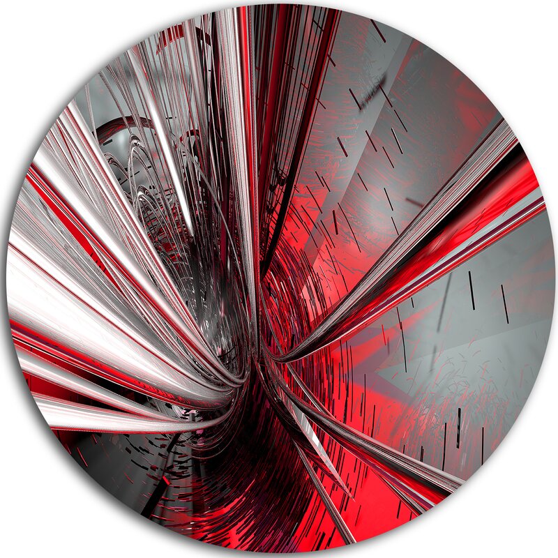 Dynamic Abstract Art: Modern Circular Oil Painting in Red and Silver