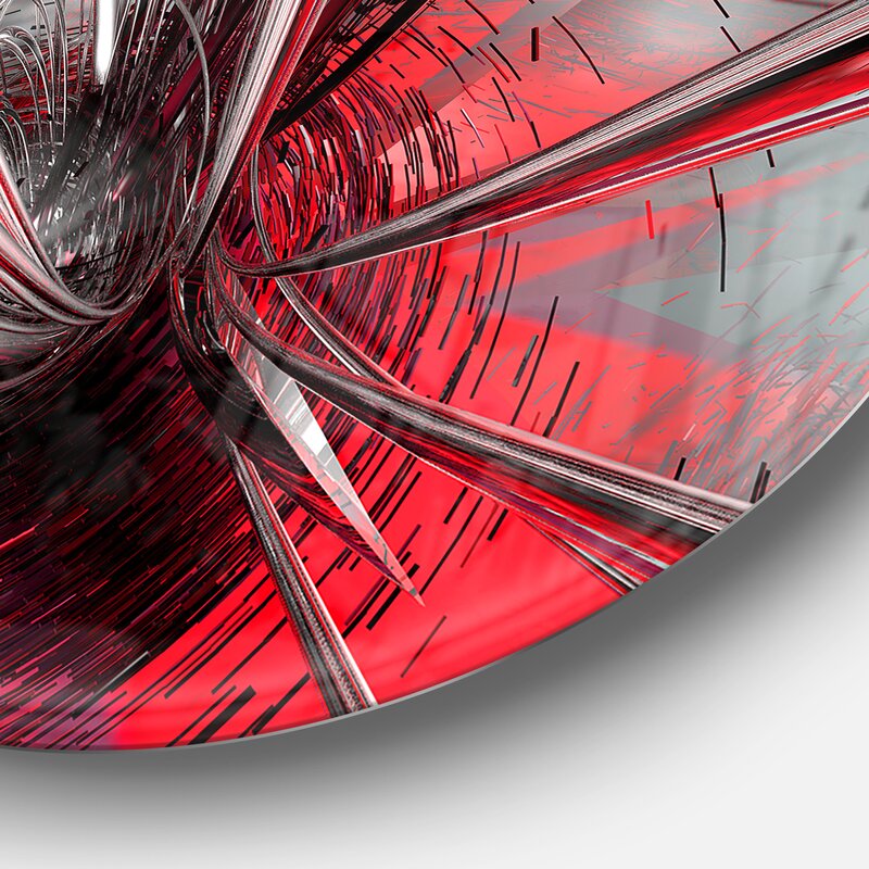 Dynamic Abstract Art: Modern Circular Oil Painting in Red and Silver