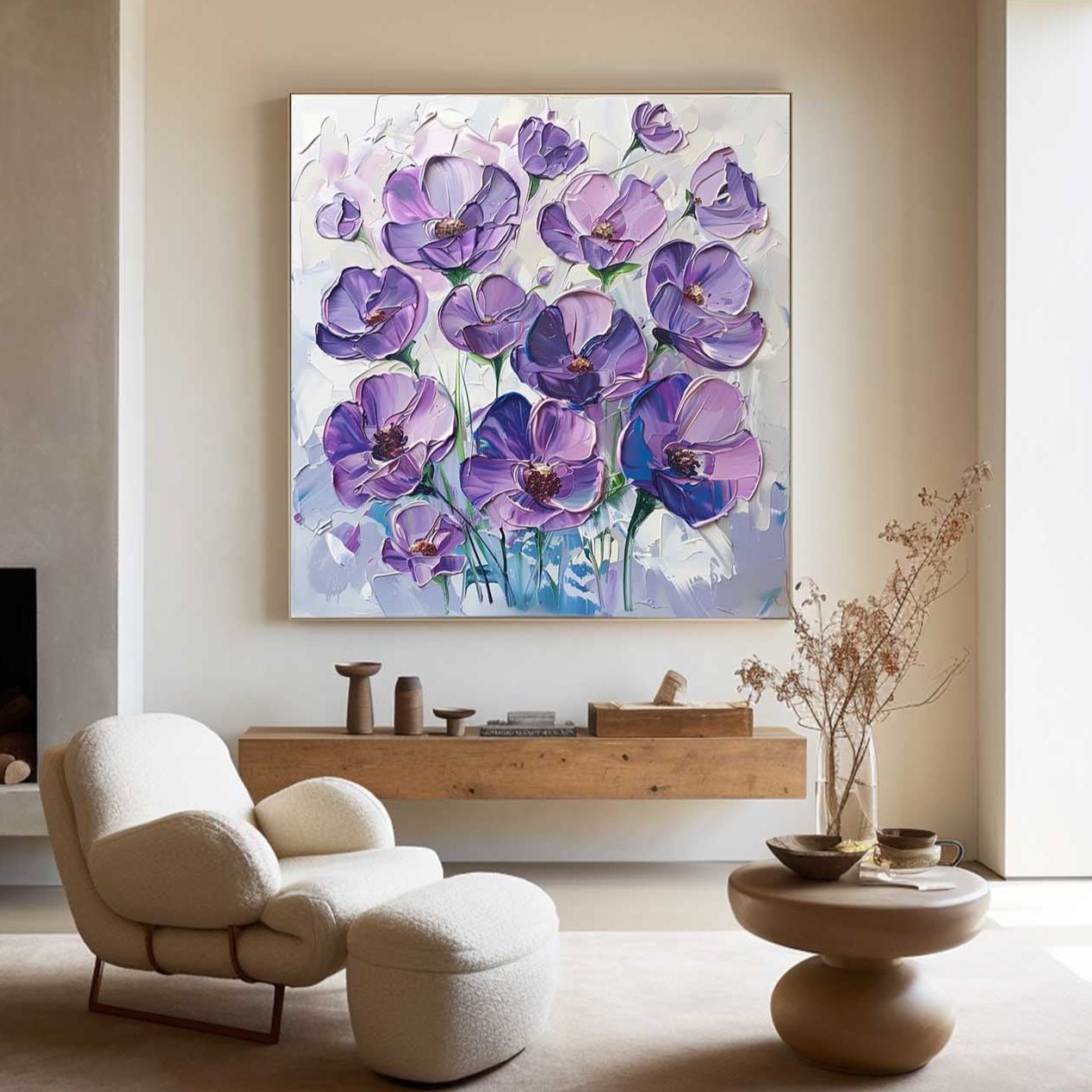 Vibrant Purple Flower Oil Painting - Modern Abstract Floral Art