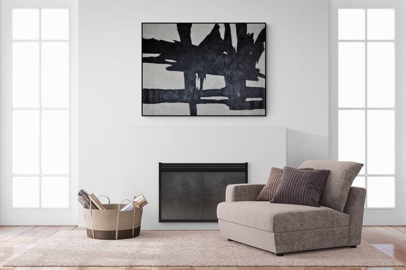 Dynamic Black and White Abstract Oil Painting for Modern Home Decor