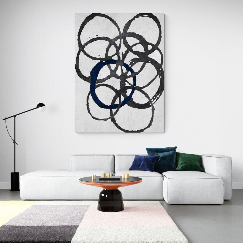 Abstract Black and White Circles Oil Painting for Modern Home Decor