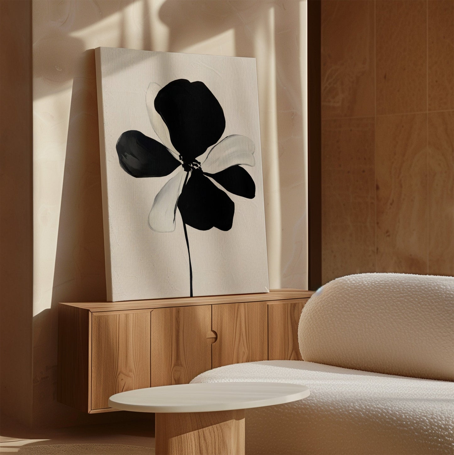 Elegant Monochrome Floral Canvas Painting for Modern Home Décor