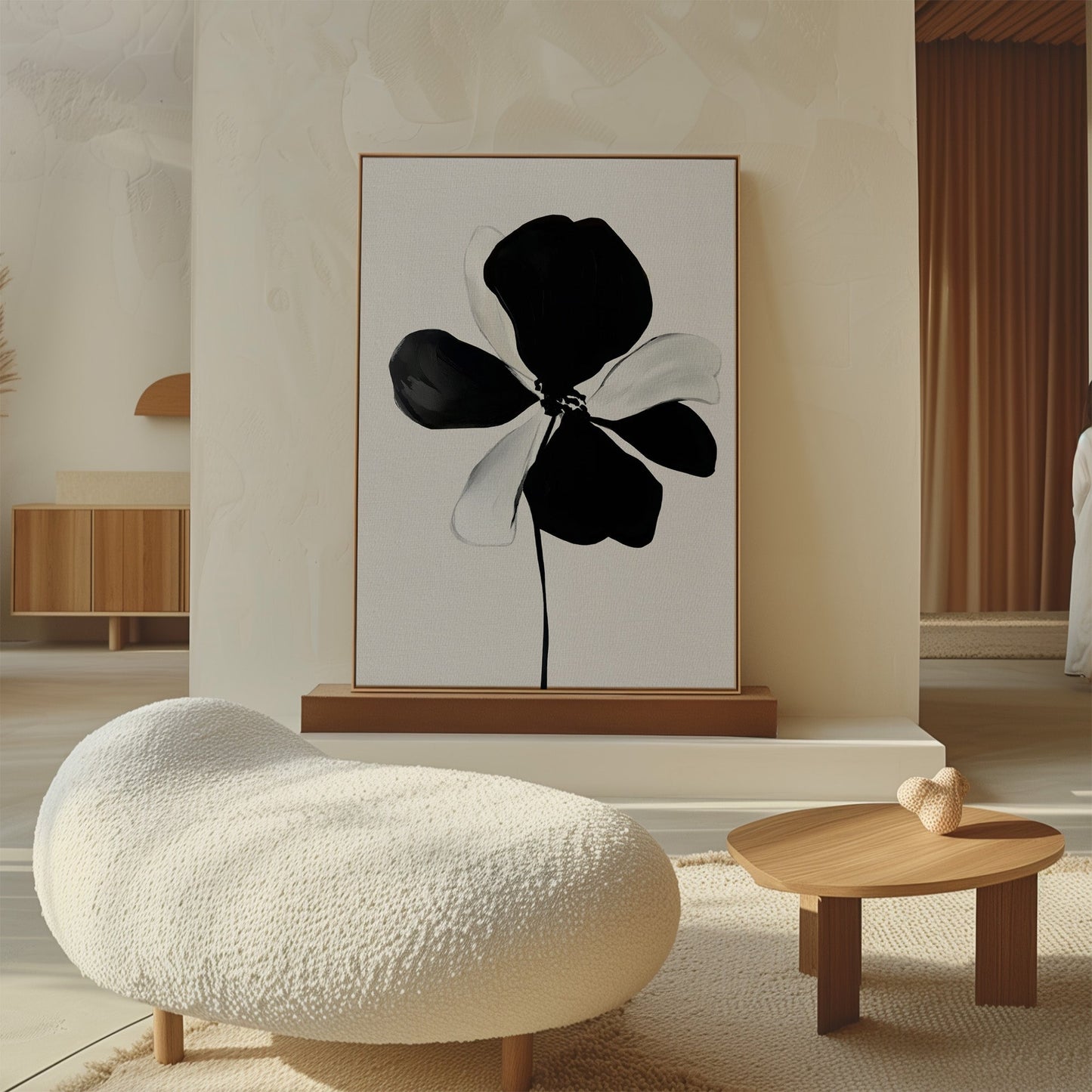 Elegant Monochrome Floral Canvas Painting for Modern Home Décor