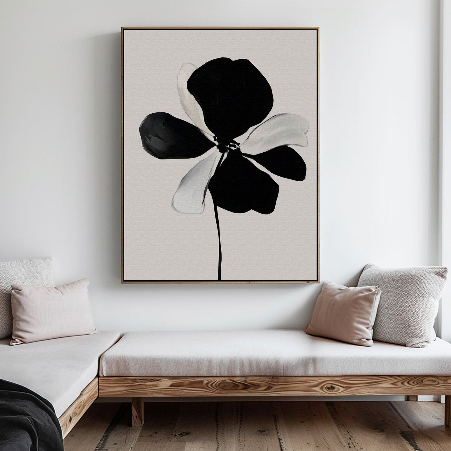Elegant Monochrome Floral Canvas Painting for Modern Home Décor