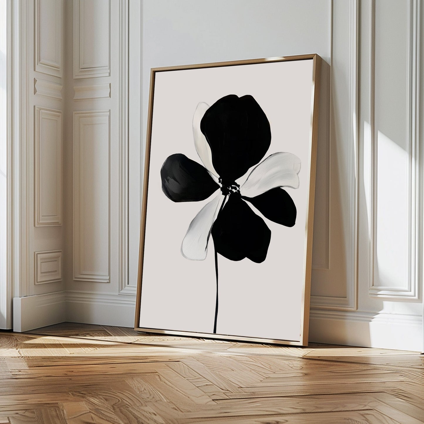 Elegant Monochrome Floral Canvas Painting for Modern Home Décor