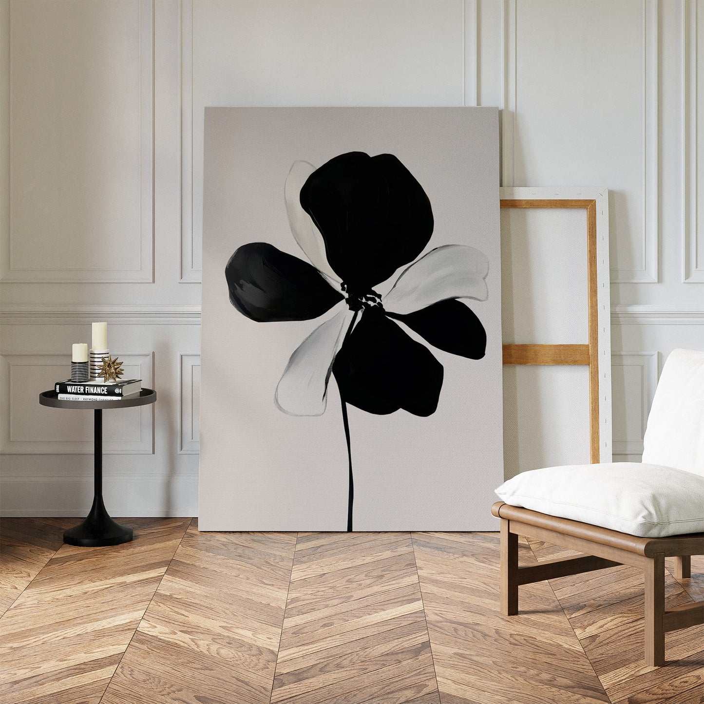 Elegant Monochrome Floral Canvas Painting for Modern Home Décor