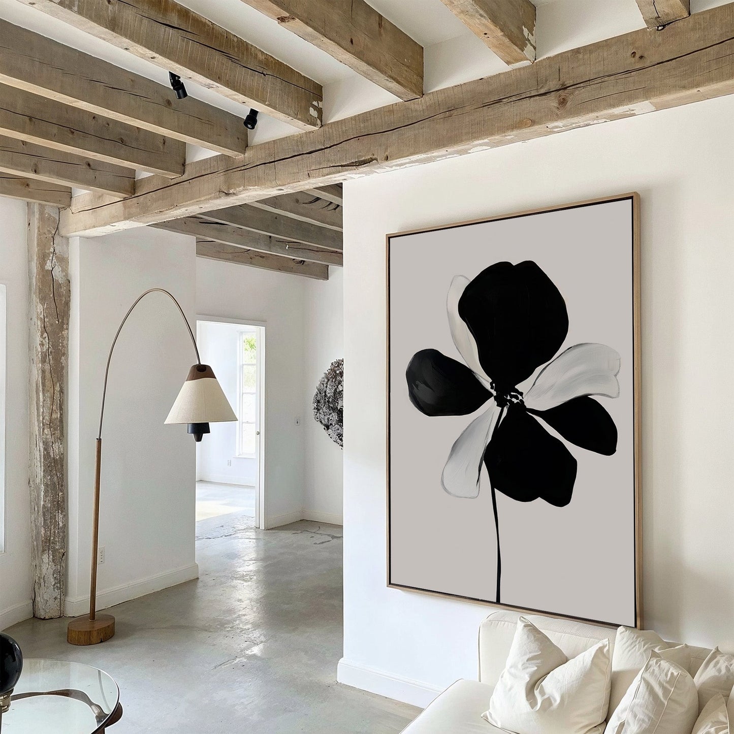 Elegant Monochrome Floral Canvas Painting for Modern Home Décor