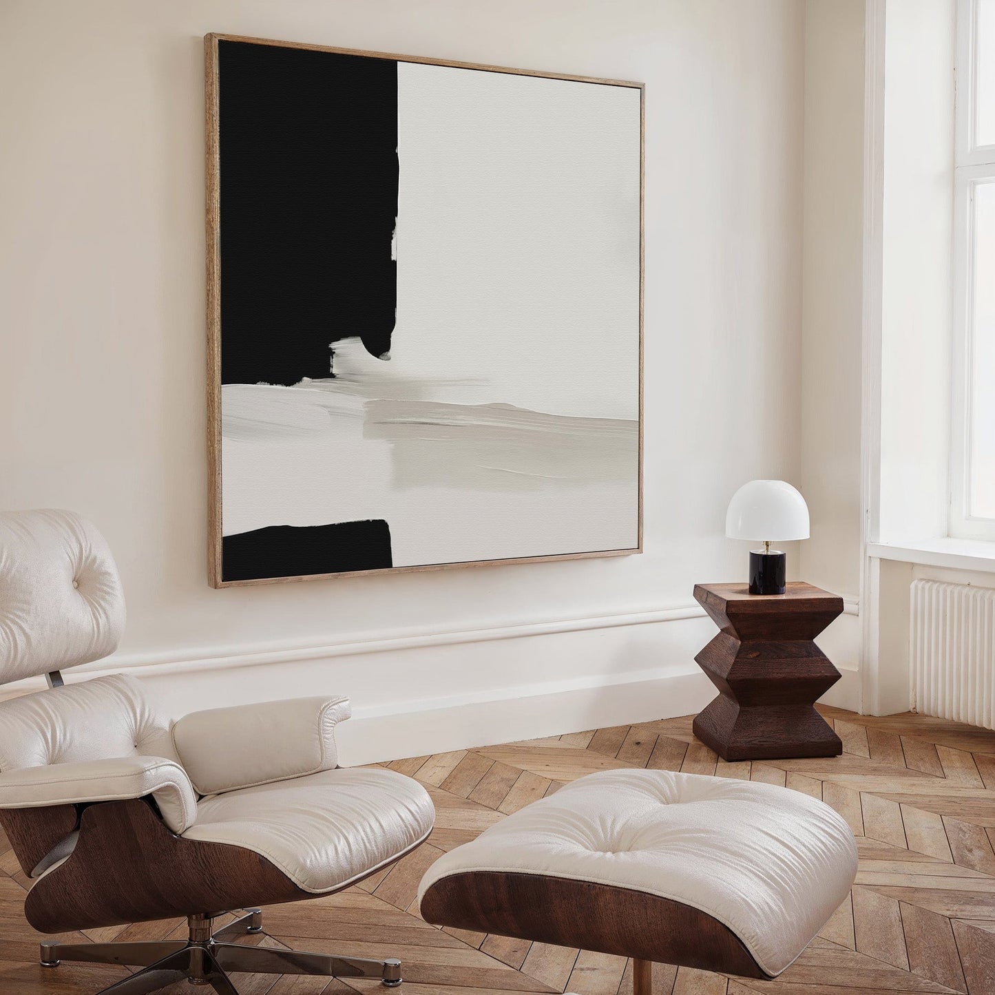 Black and White Abstract Oil Painting - Modern Monochrome Wall Art for Home Decor