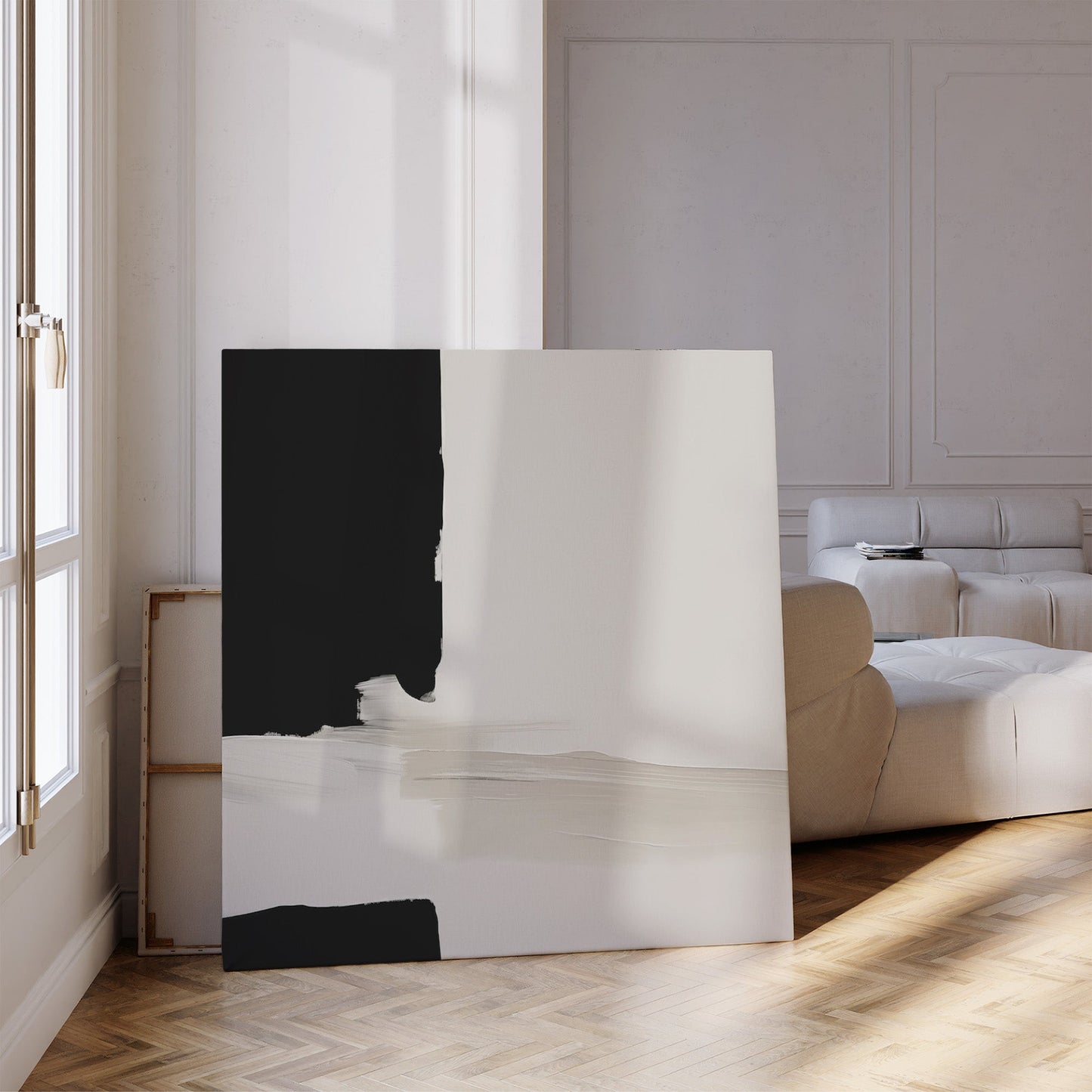 Black and White Abstract Oil Painting - Modern Monochrome Wall Art for Home Decor
