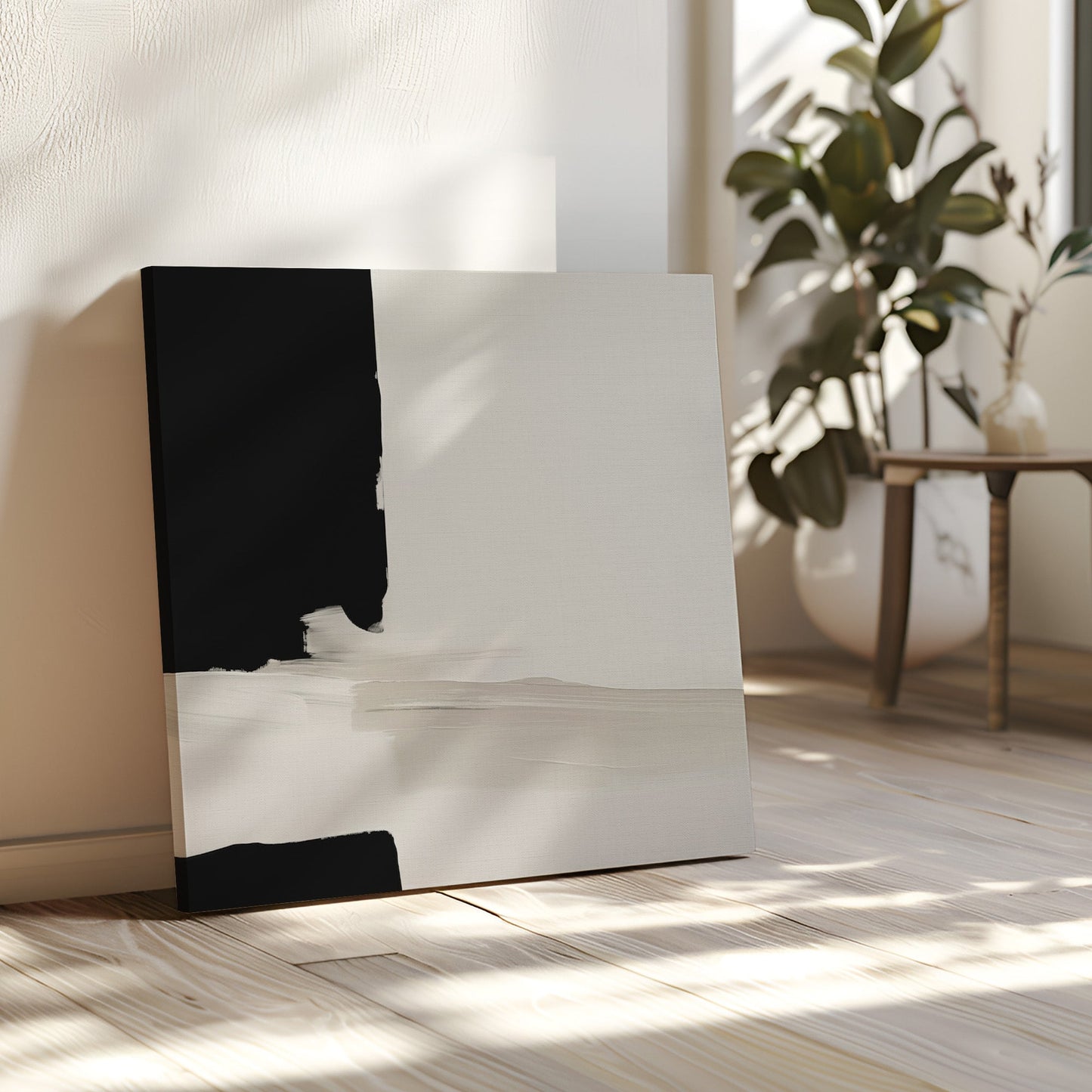 Black and White Abstract Oil Painting - Modern Monochrome Wall Art for Home Decor