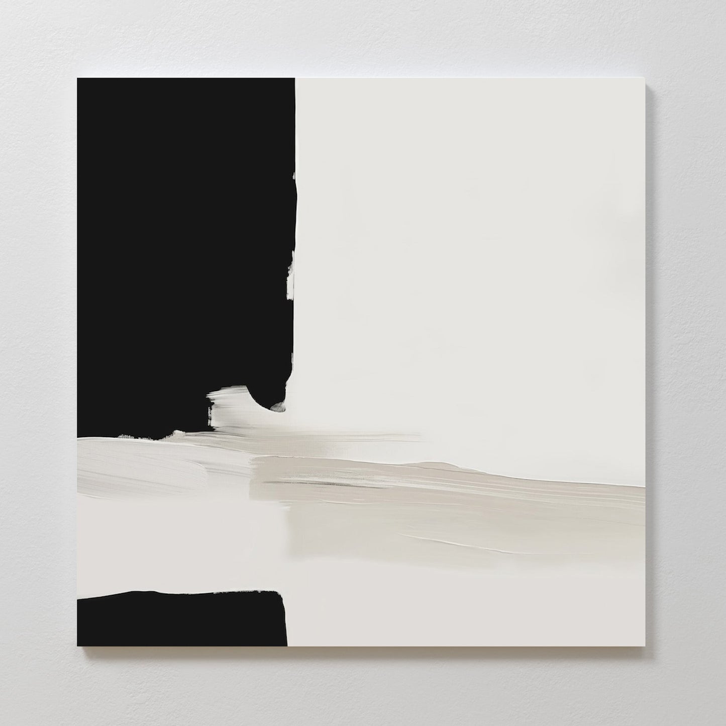 Black and White Abstract Oil Painting - Modern Monochrome Wall Art for Home Decor