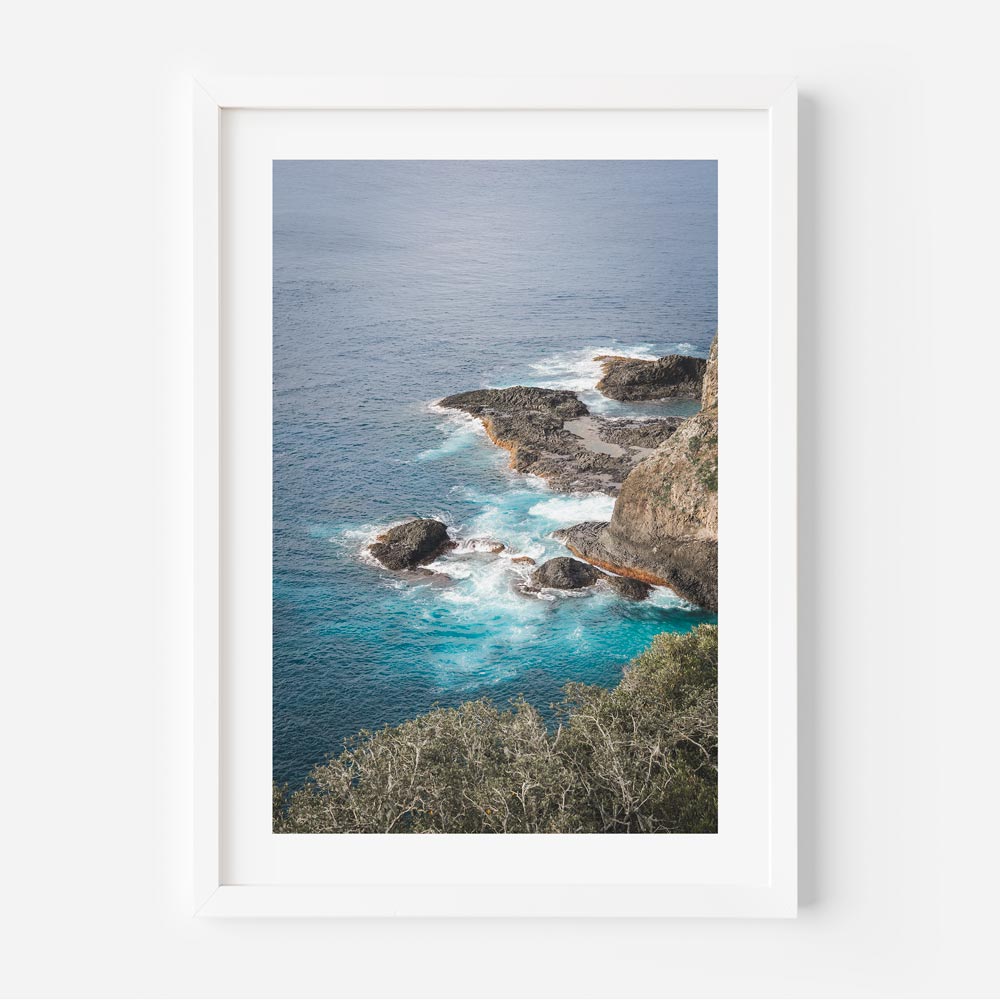 Coastal Serenity: Tranquil Ocean Waves and Rocky Shoreline Oil Painting