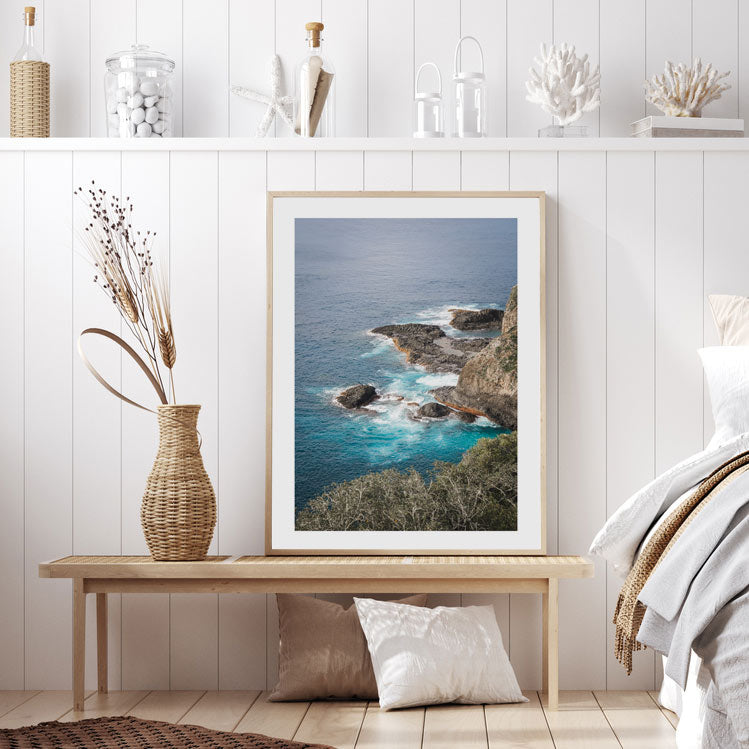 Coastal Serenity: Tranquil Ocean Waves and Rocky Shoreline Oil Painting