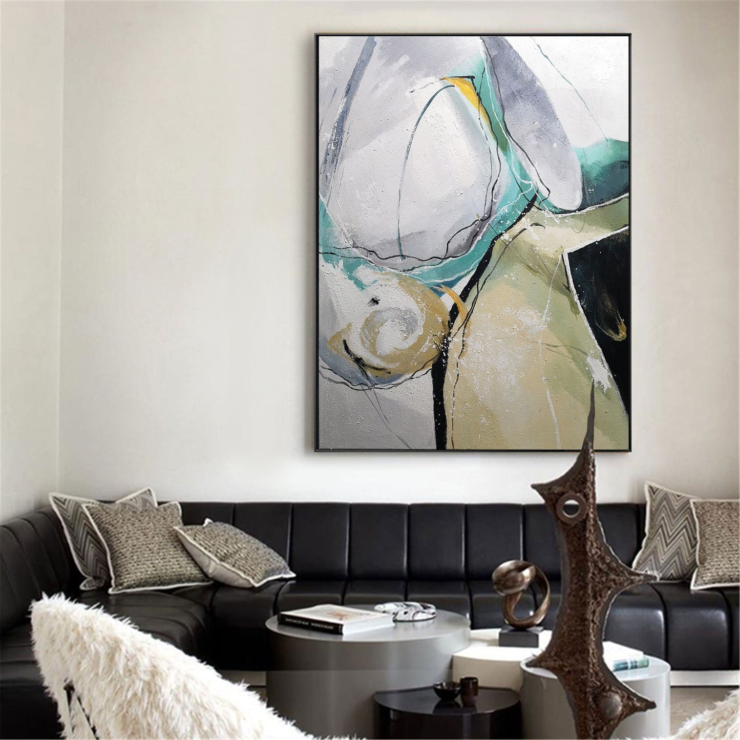 Contemporary Large Abstract Geometric Oil Painting for Modern Home Decor