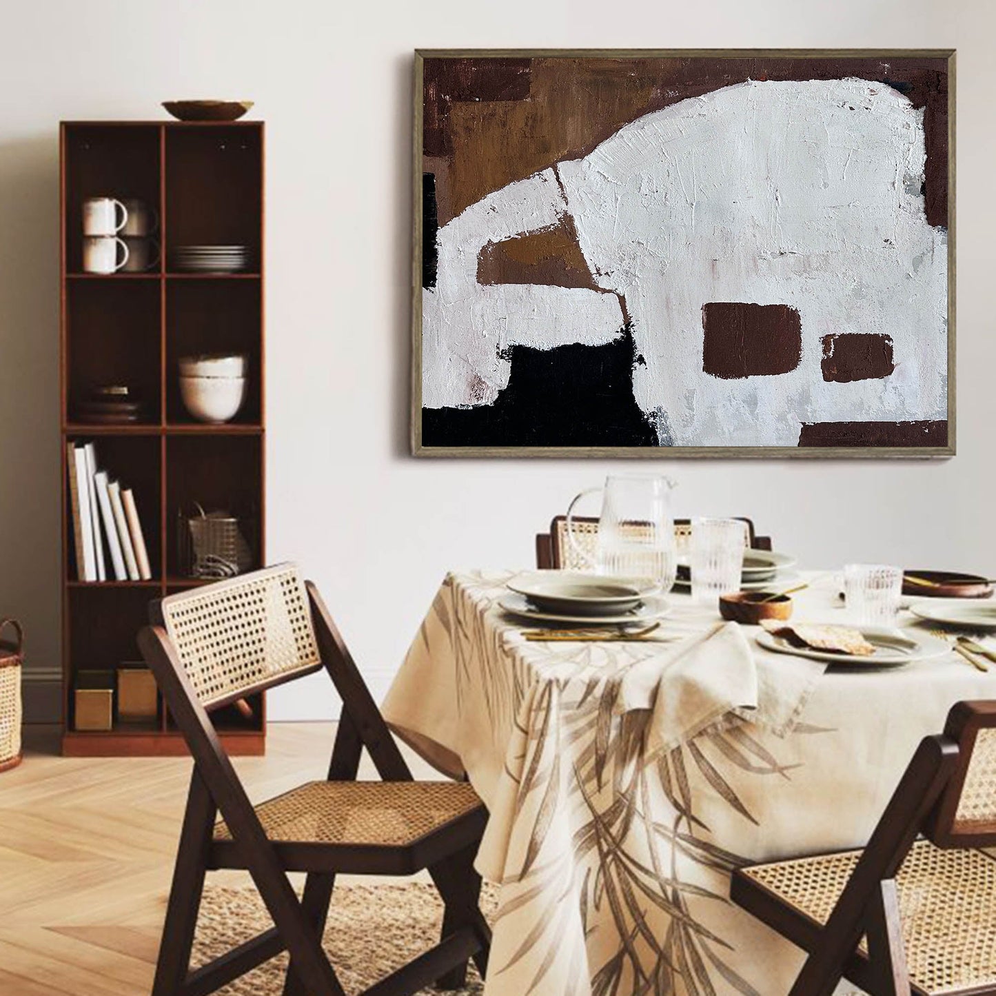 Contemporary Abstract Oil Painting with Bold Geometric Shapes and Earthy Tones