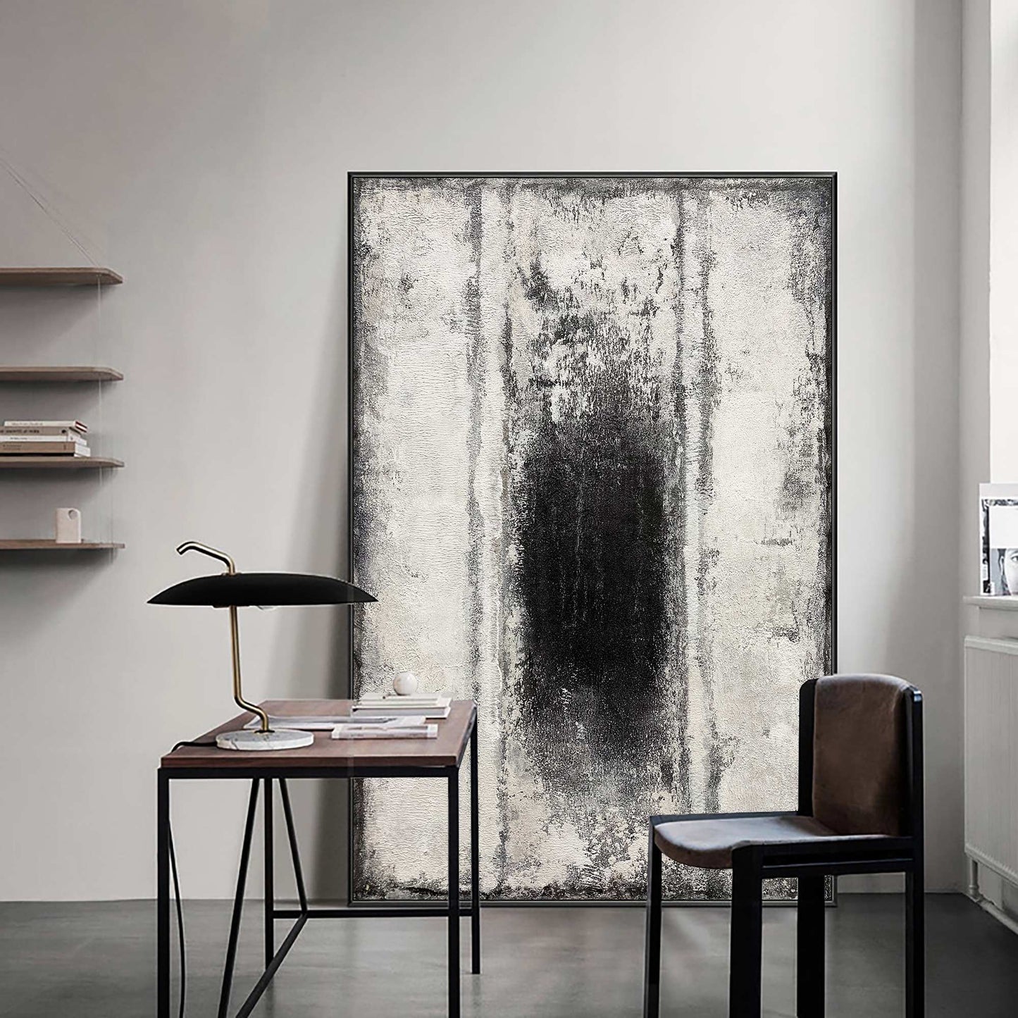 Contemporary Black and White Abstract Oil Painting for Modern Home Decor
