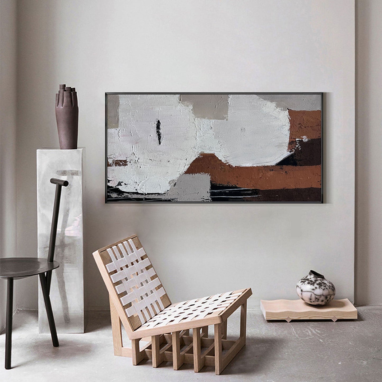 Contemporary Abstract Oil Painting with Neutral Tones and Bold Brushstrokes