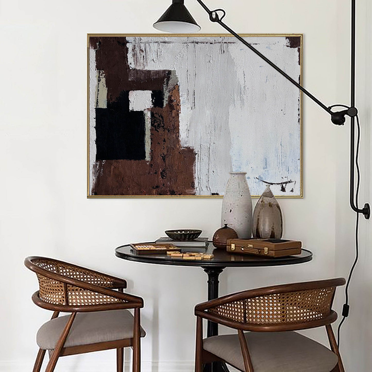 Contemporary Abstract Oil Painting with Rich Textures and Earthy Tones