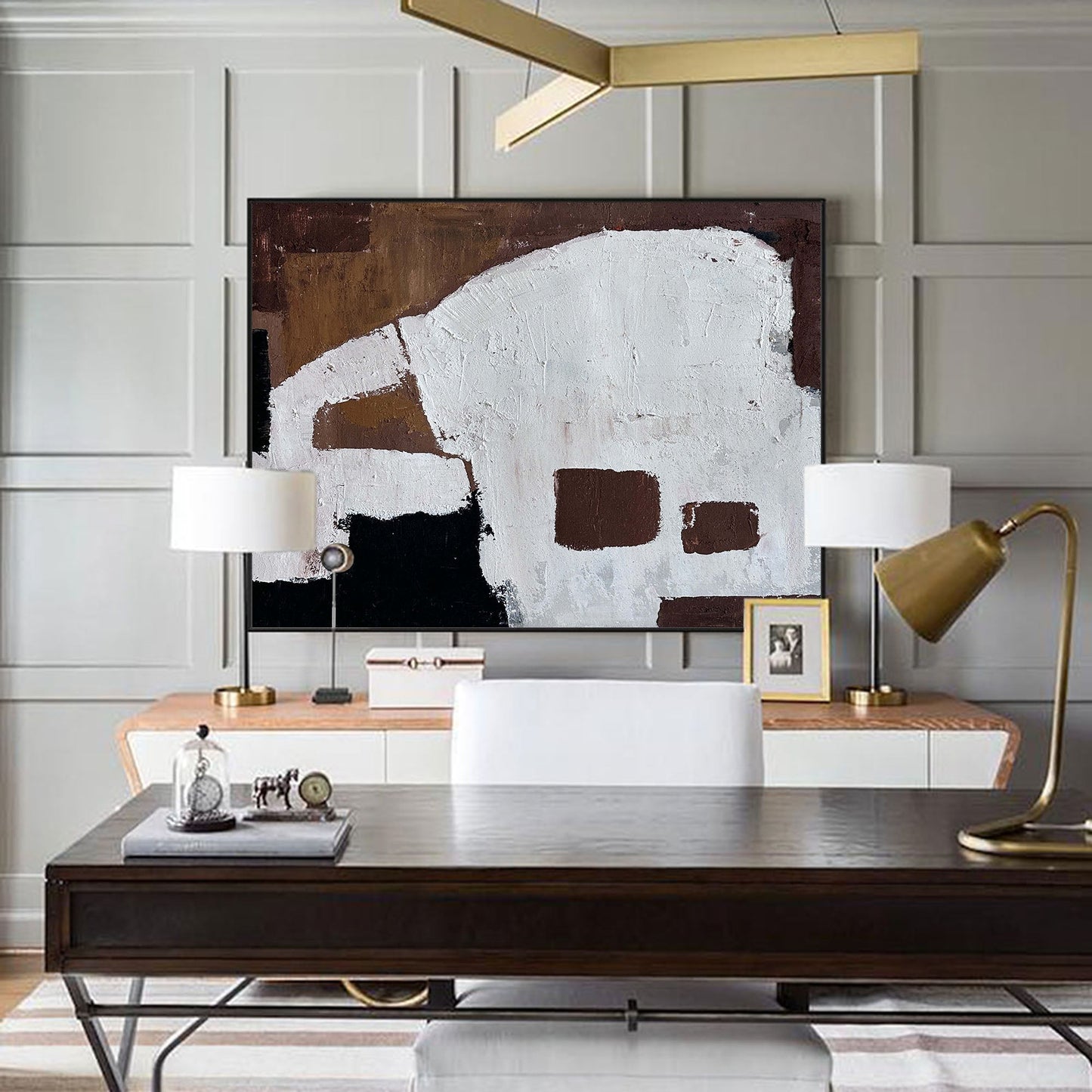 Contemporary Abstract Oil Painting with Bold Geometric Shapes and Earthy Tones