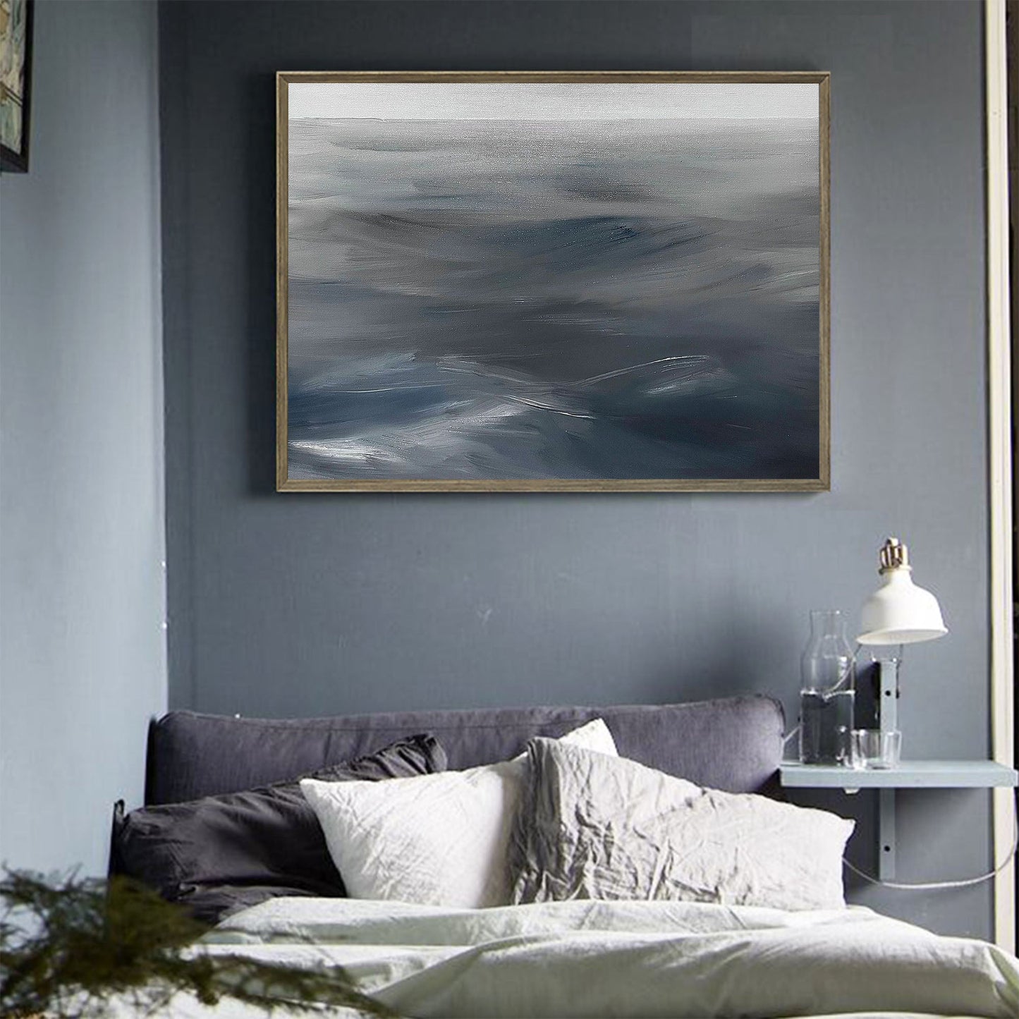 Dynamic Gray Waves - Contemporary Abstract Oil Painting for Modern Home Decor