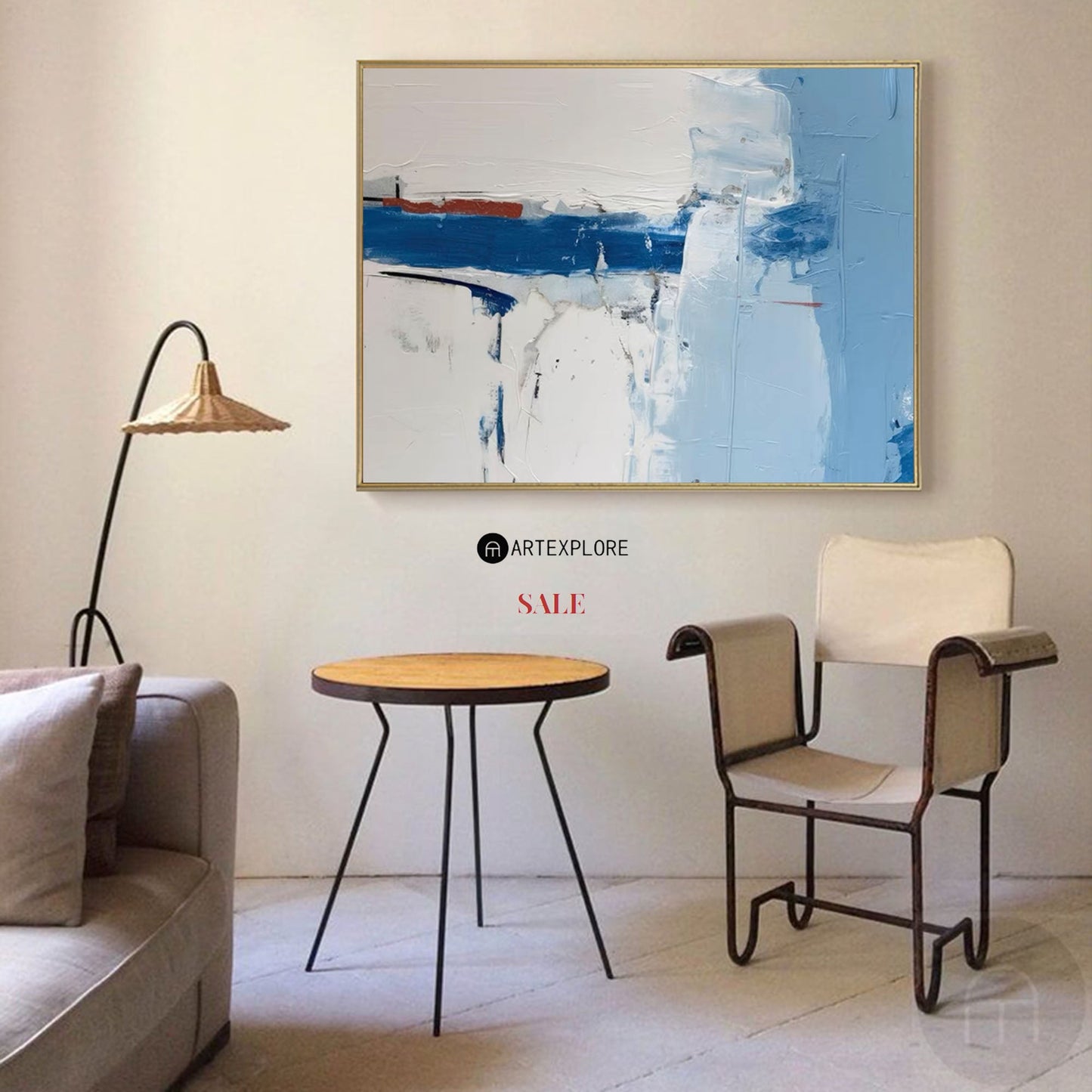 Contemporary Blue Abstract Oil Painting for Modern Home Decor